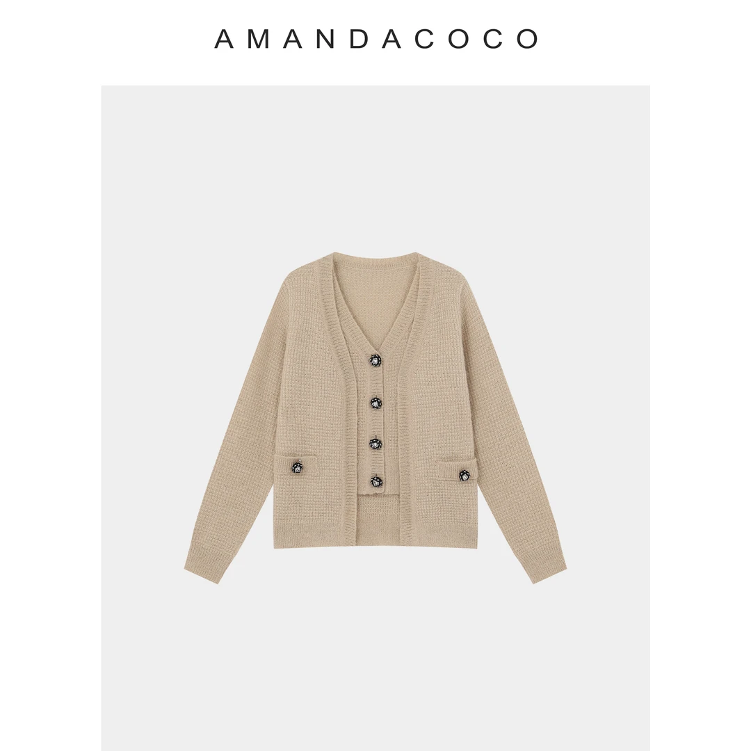 静静 | 南法假日～25秋冬法式设计感假两件v领小香风针织衫