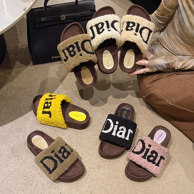 毛毛拖女外穿厚底增高2025秋冬新款韩版百搭休闲时尚棉拖一字拖