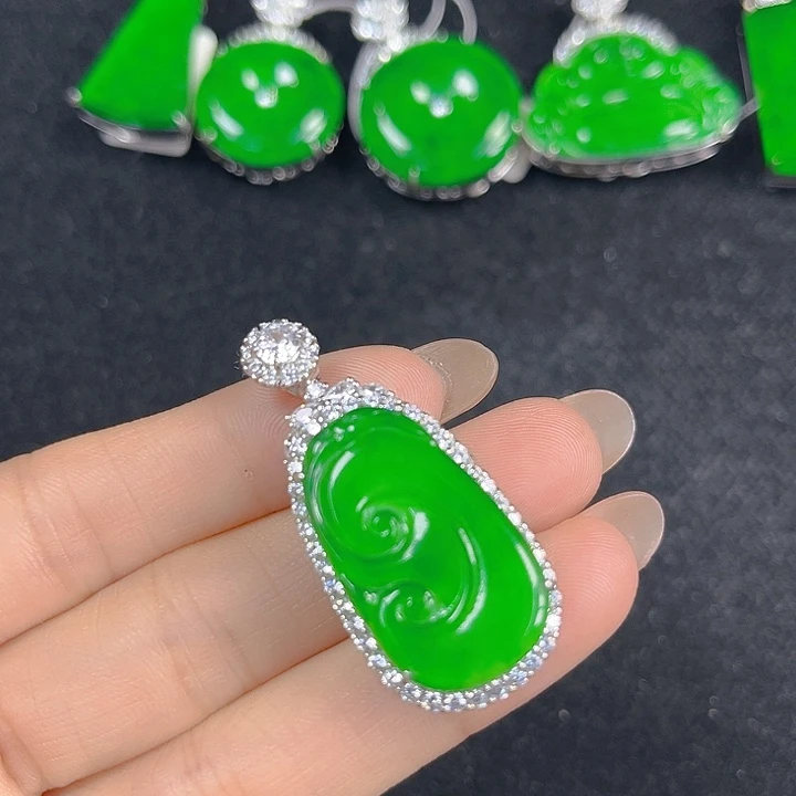 翡翠银S925镶嵌吊坠(不含链)