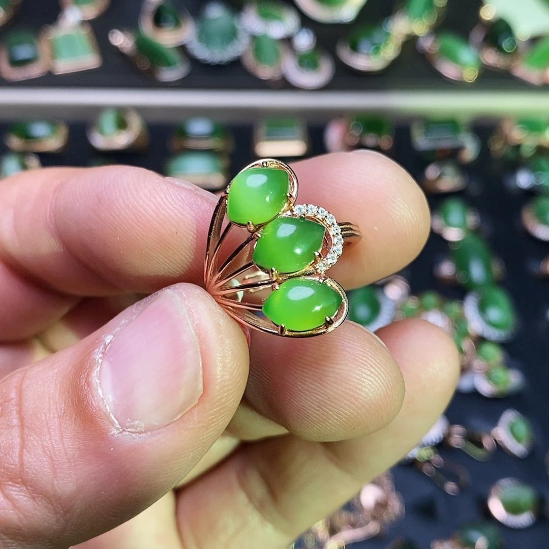 和田玉（碧玉）戒指银S925镶嵌