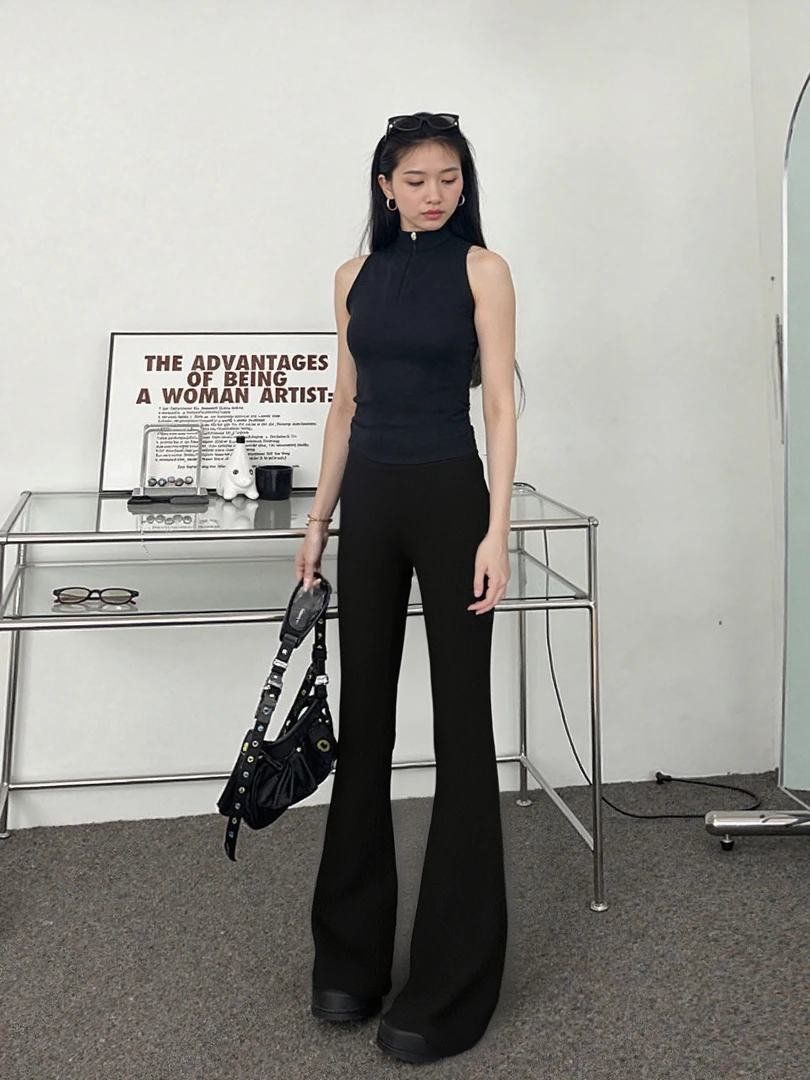 女士时尚气质微喇修身休闲裤百搭舒适弹力春秋黑色休闲裤N709