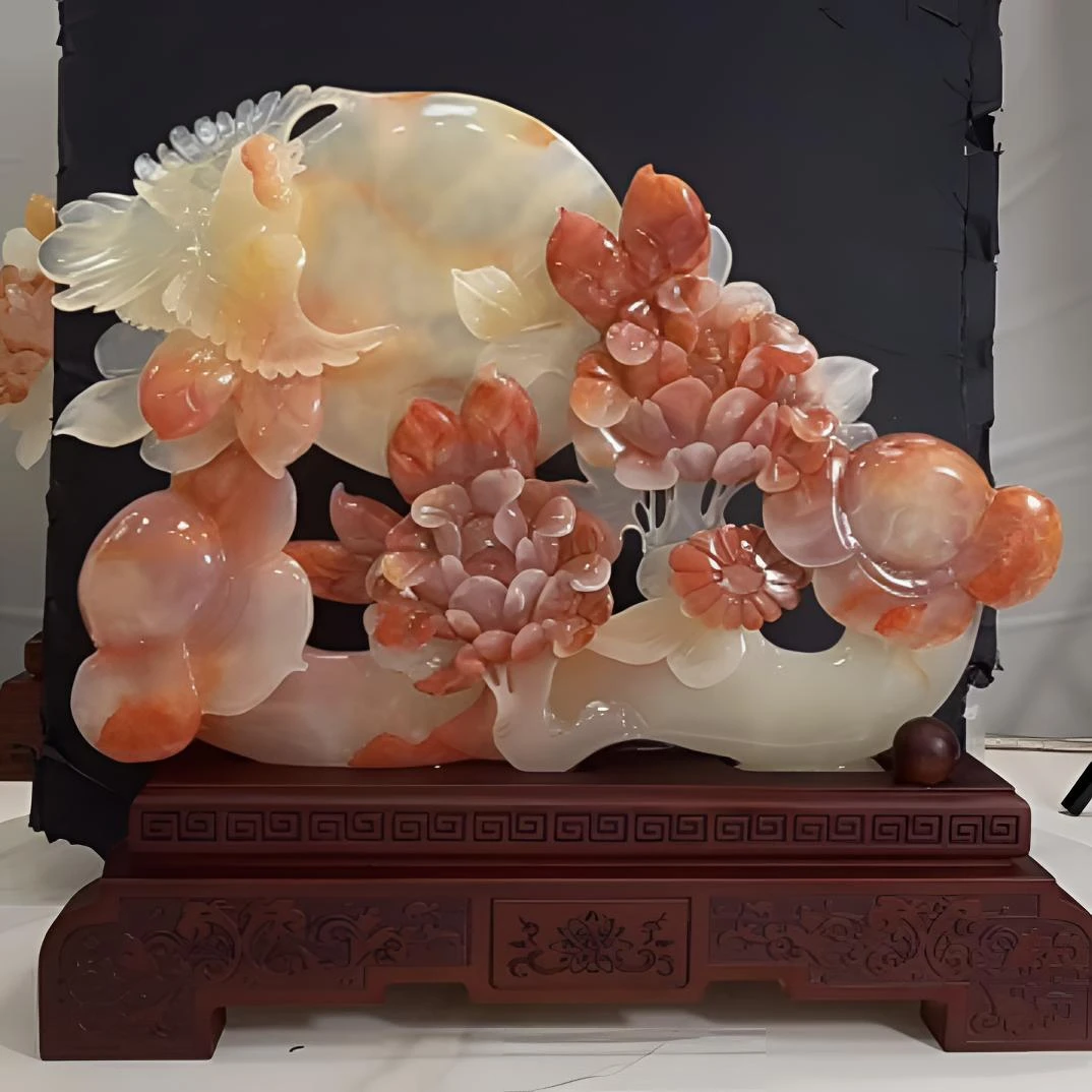 天然红花冰摆件 （长45高41） 富贵如意 家居摆件送礼