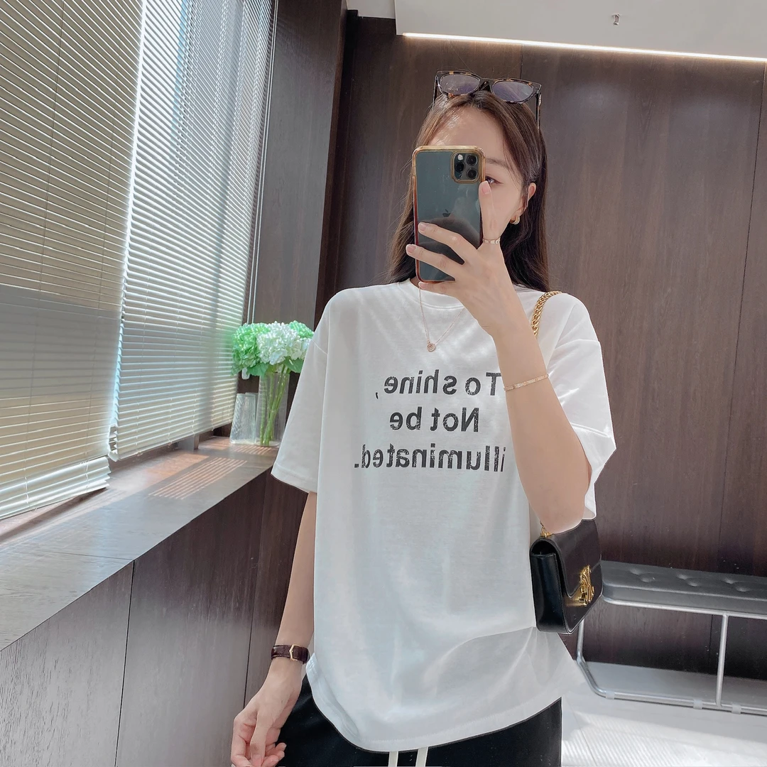 IMFLY金小金自制女装 T恤DYW9218夏季百搭打底圆领字母印花T恤女