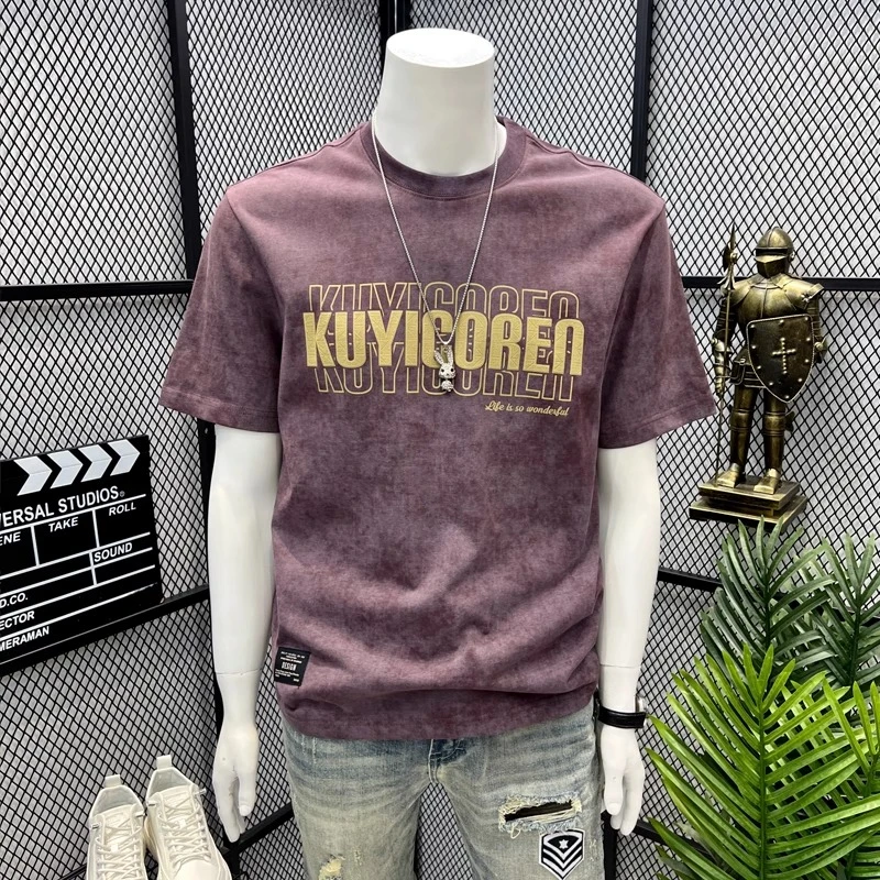 夏季2025新款美式短袖t恤男潮牌宽松大码扎染半截袖薄款休闲体恤