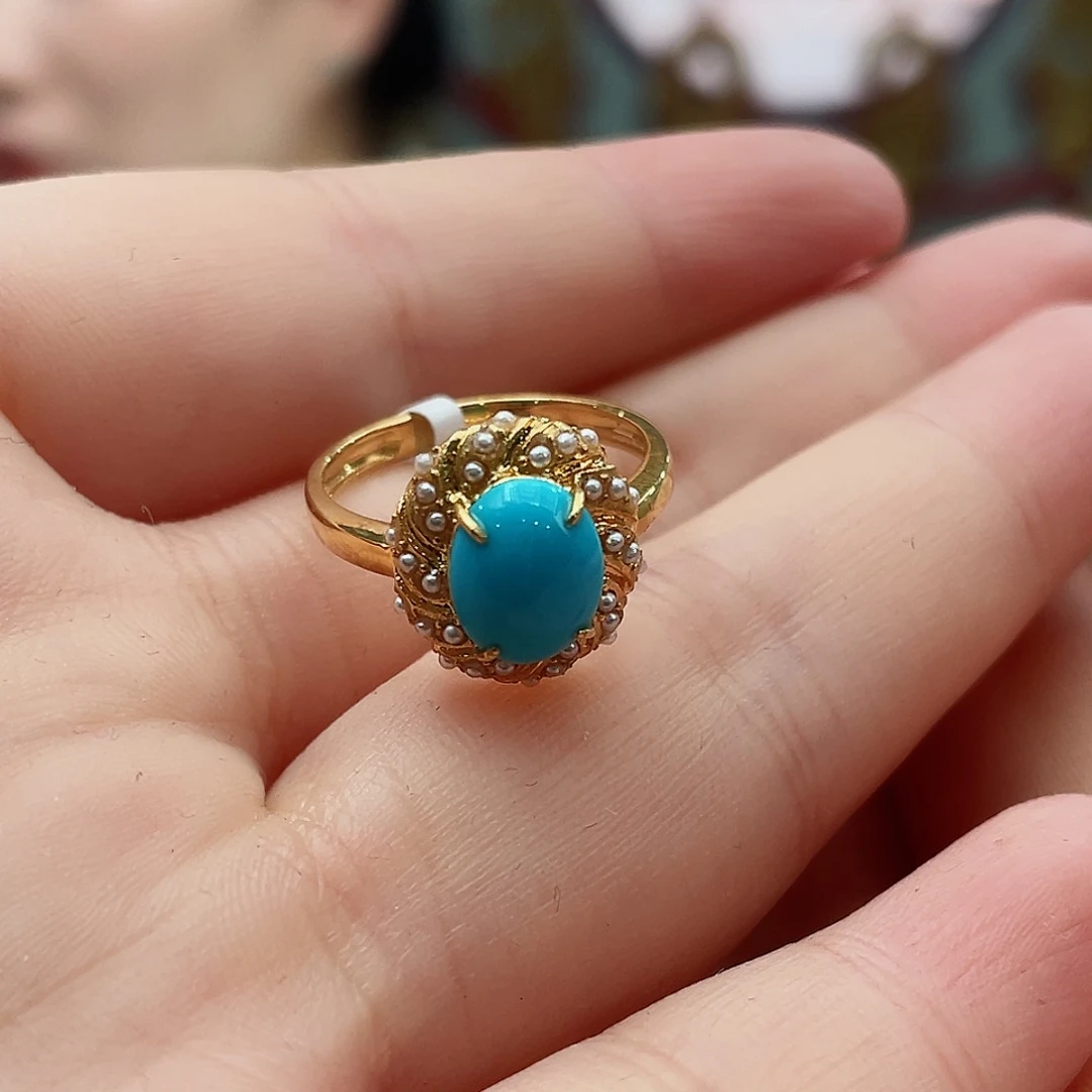 绿松石戒指18K金镶嵌