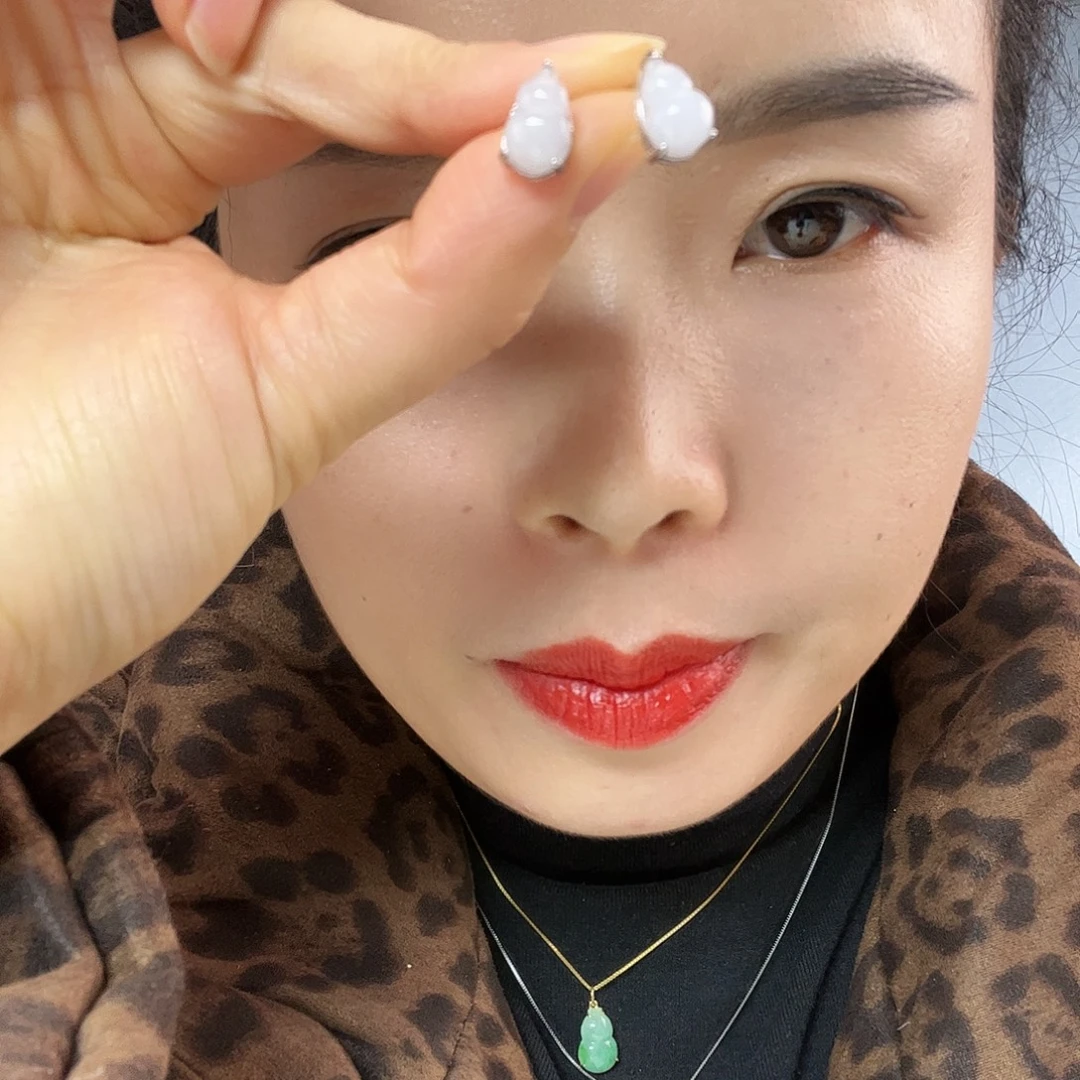 翡翠银S925镶嵌耳饰天然翡翠