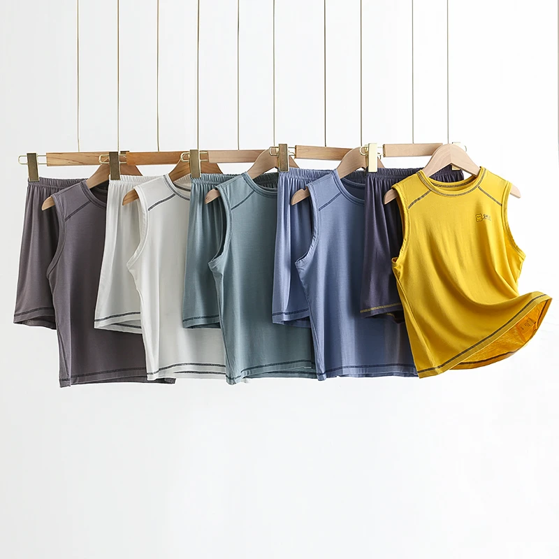 儿童兰精莫代尔背心套装柔软家居服套装薄款舒服速干夏日冰透