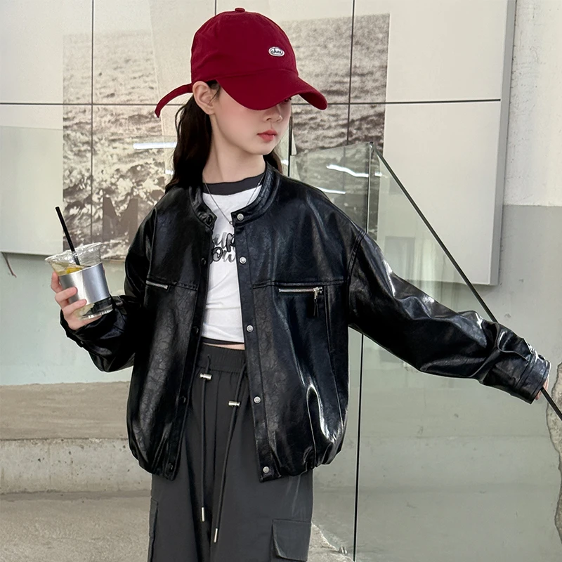 女童皮衣外套春秋款2025新款儿童洋气时髦大童潮酷穿搭巨好看女孩