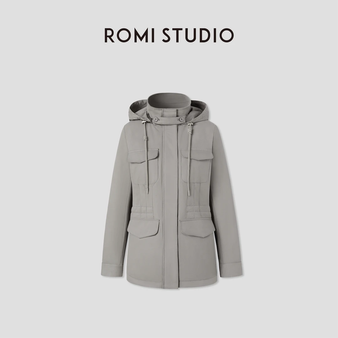 ROMI STUDIO“温暖过冬”白鹅绒立领连帽廓形夹克羽绒服RW24WW71259