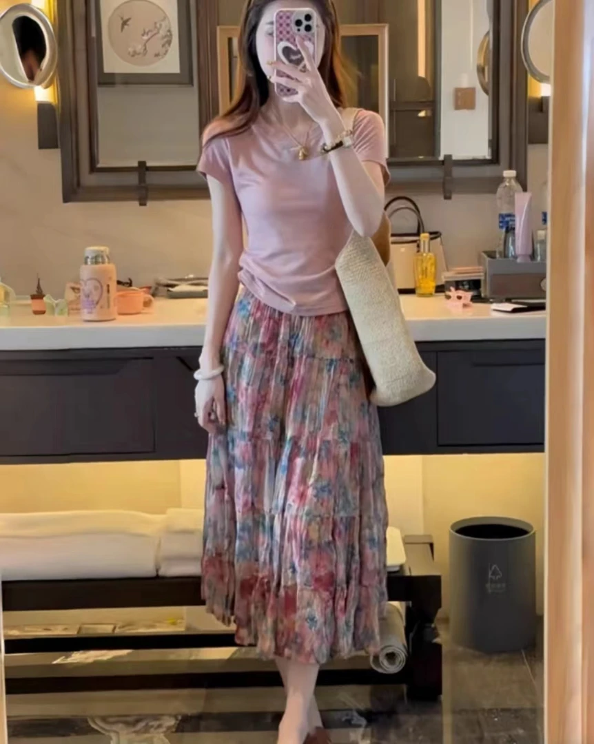 2025高级感优雅百搭高腰半身裙女恬静风秋季新款气质A字拼接半裙