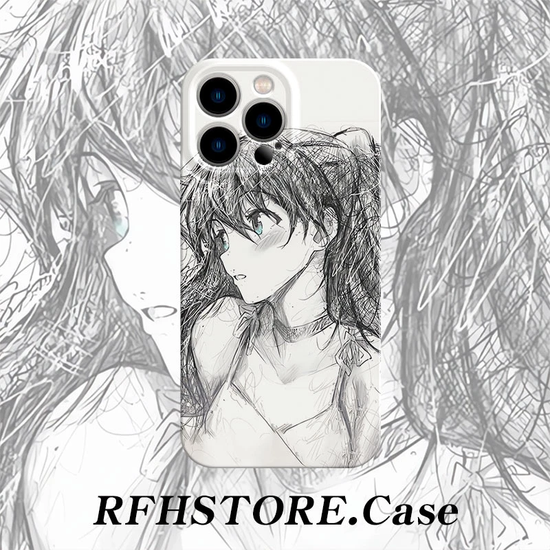 ZMGX素描蓝眼睛明日香适用苹果16菲林手机壳华为P70vivoppo小米15