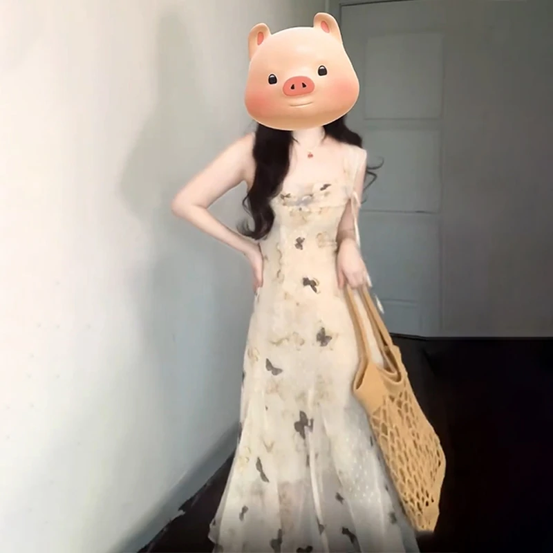 温柔风吊带连衣裙子女夏季2024年新款高级设计感收腰气质法式长裙