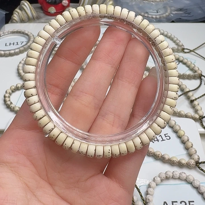 手串星月菩提原生态瓷白料半壁留白河豚药片7×3微氧