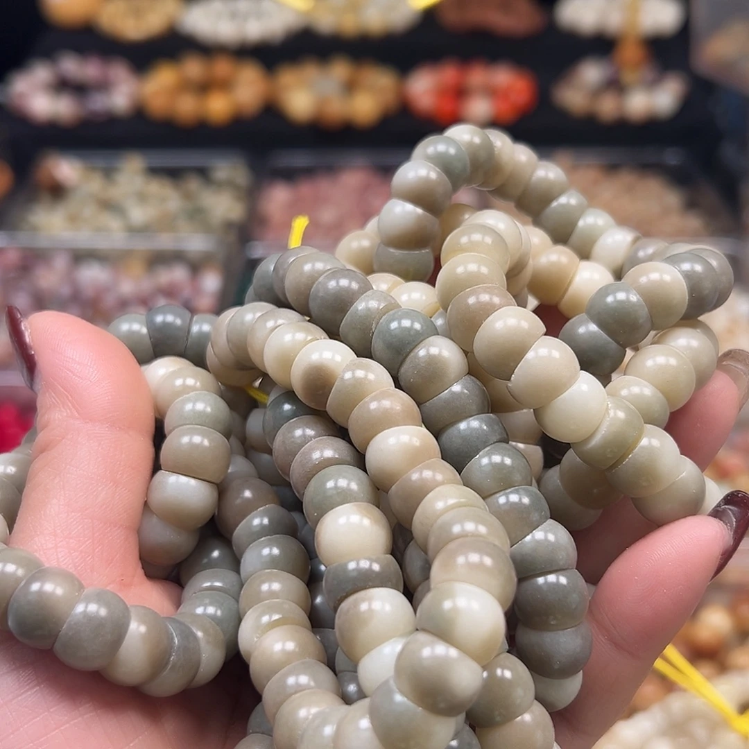 手串菩提根/象牙果微瑕卡12飘绿大肠10条开片纹
