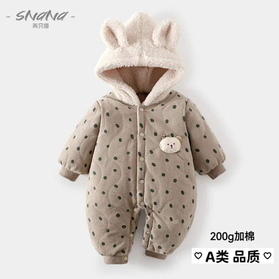 新生儿宝宝外出服婴儿连帽连体衣冬款加厚棉服安阳童装200g夹棉