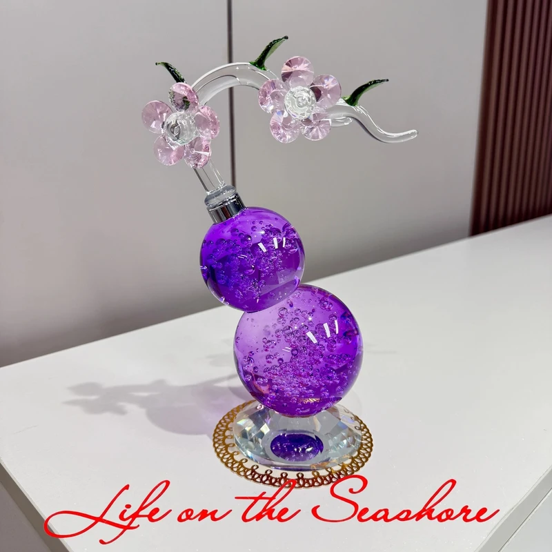 纯手工家居摆件紫色水晶玻璃葫芦玄关电视柜酒柜办公室样板间摆件