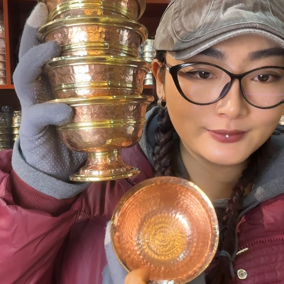 有机玻璃尼泊尔纯手工纯紫铜供水碗一套7个10cm