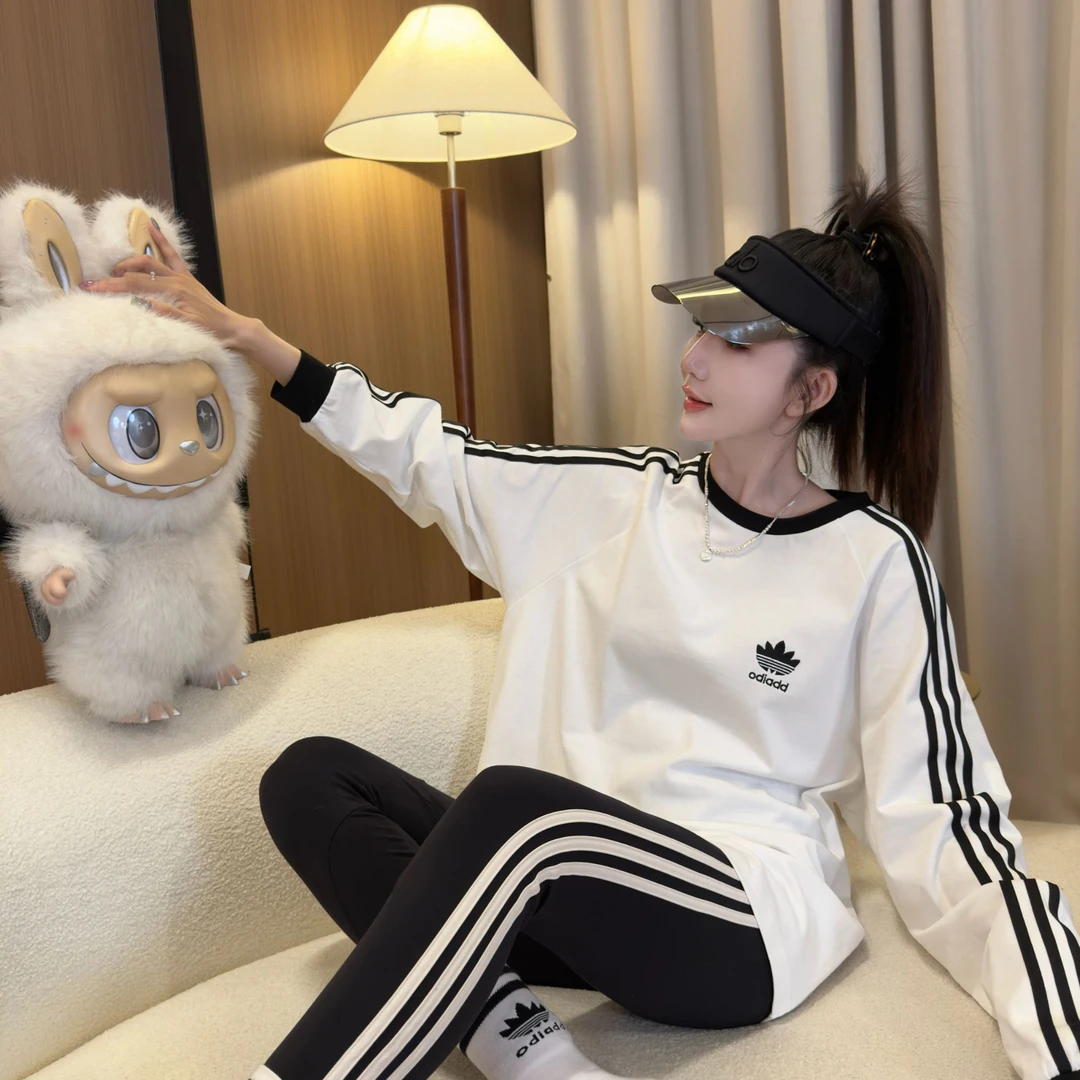 【清雅如云】宽松韩版圆领运动网红时尚百搭潮流休闲长袖T恤02-1