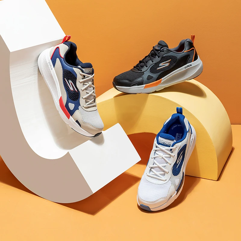 SKECHERS/斯凯奇2025夏季新款透气轻便男鞋减震网面运动跑步鞋