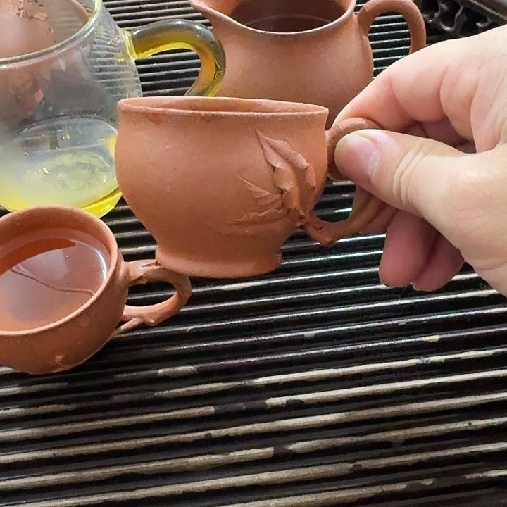 紫砂茶杯生砂朱泥杯子