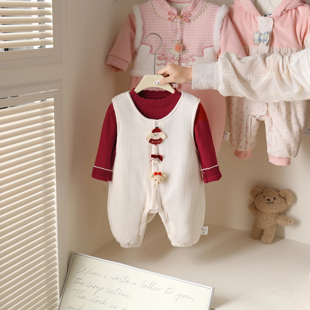 女童秋冬套装宝宝毛衣打底衫夹棉加绒背带裤保暖婴幼儿分体两件套