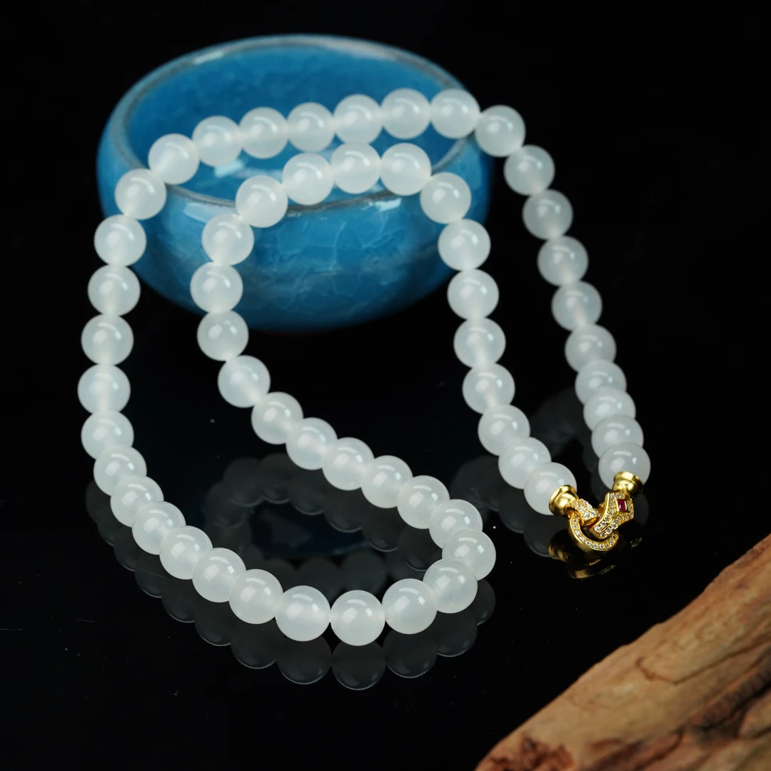 【小北好物】和田玉圆珠项链尺寸约8mm【多样性发一件】-17QH121X274