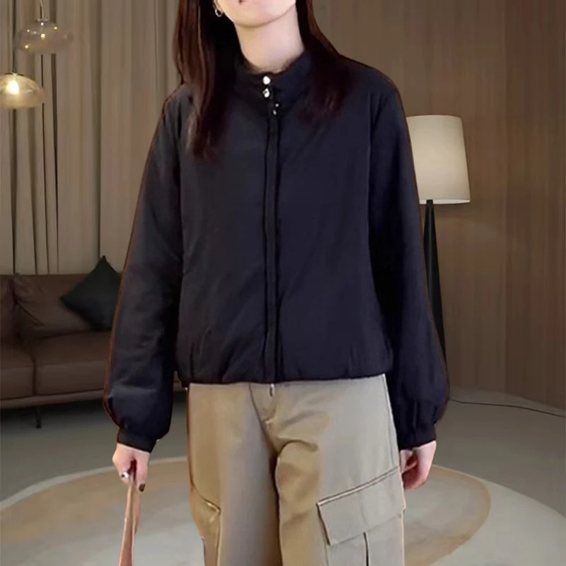 通勤百搭拉链立领棉服外套秋冬新款宽松遮肉柔软保暖长袖外套开衫