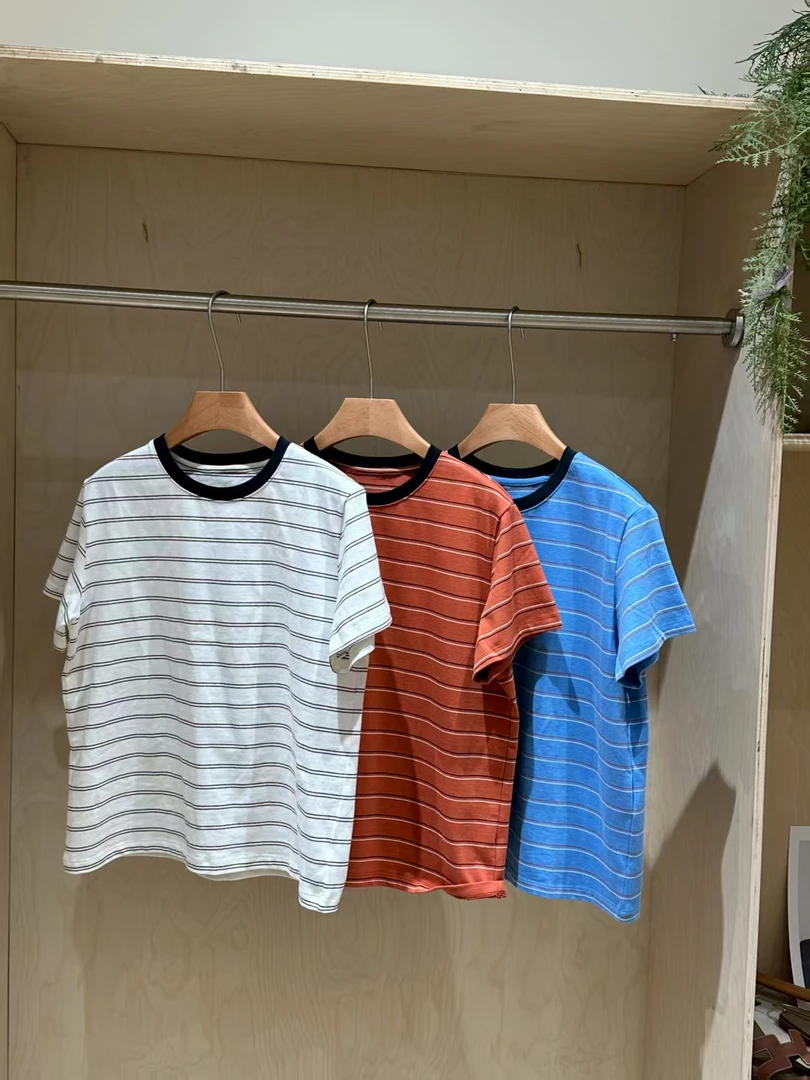 丽颖微胖定制  韩系撞色正肩短袖