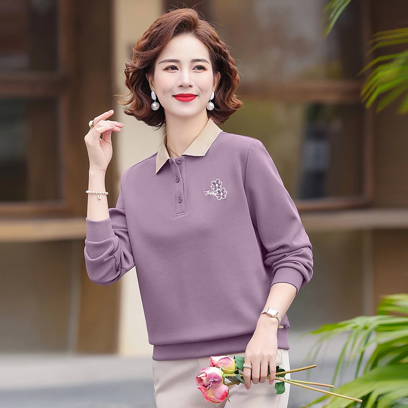 妈妈翻领爆款卫衣女2025新款春秋时尚宽松假两件休闲上衣减龄外套