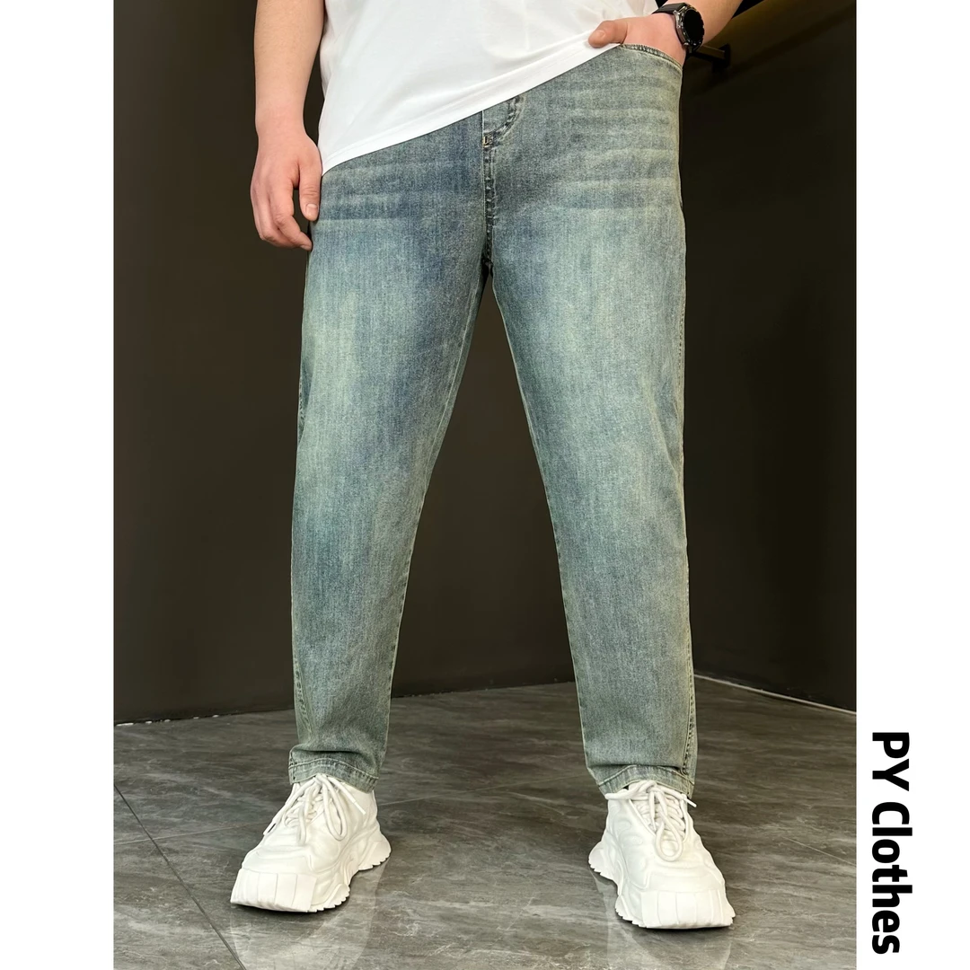 胖语大码男装 2025春季新款百搭水洗复古蓝休闲直筒牛仔裤58-12#X