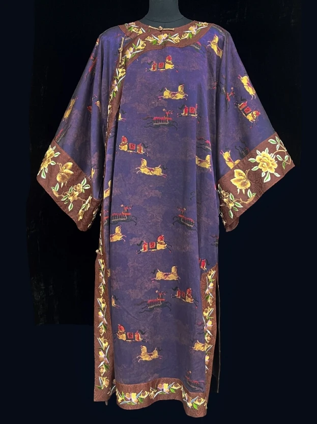 【十三郎】新中式真丝新款重锻印花拼接刺绣连衣裙袍子241560