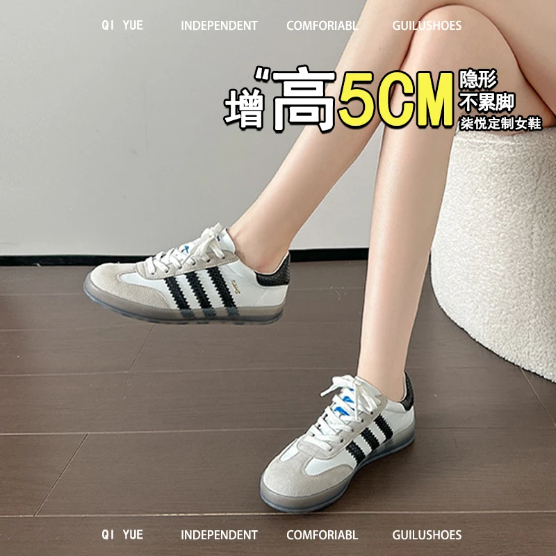 真皮！内增高德训鞋女款爆款2025新款小白鞋厚底休闲夏天透气鞋女