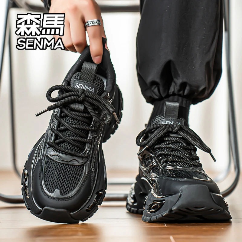 SENMA/森马黑武士男鞋冬季软底跑步运动鞋青少年百搭厚底老爹潮鞋
