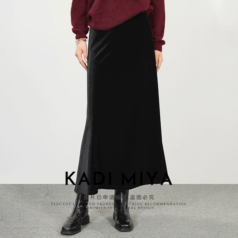 KADIMIYA【丝绒美人】奢华高级感丝绒A摆半身裙复古轻奢长裙