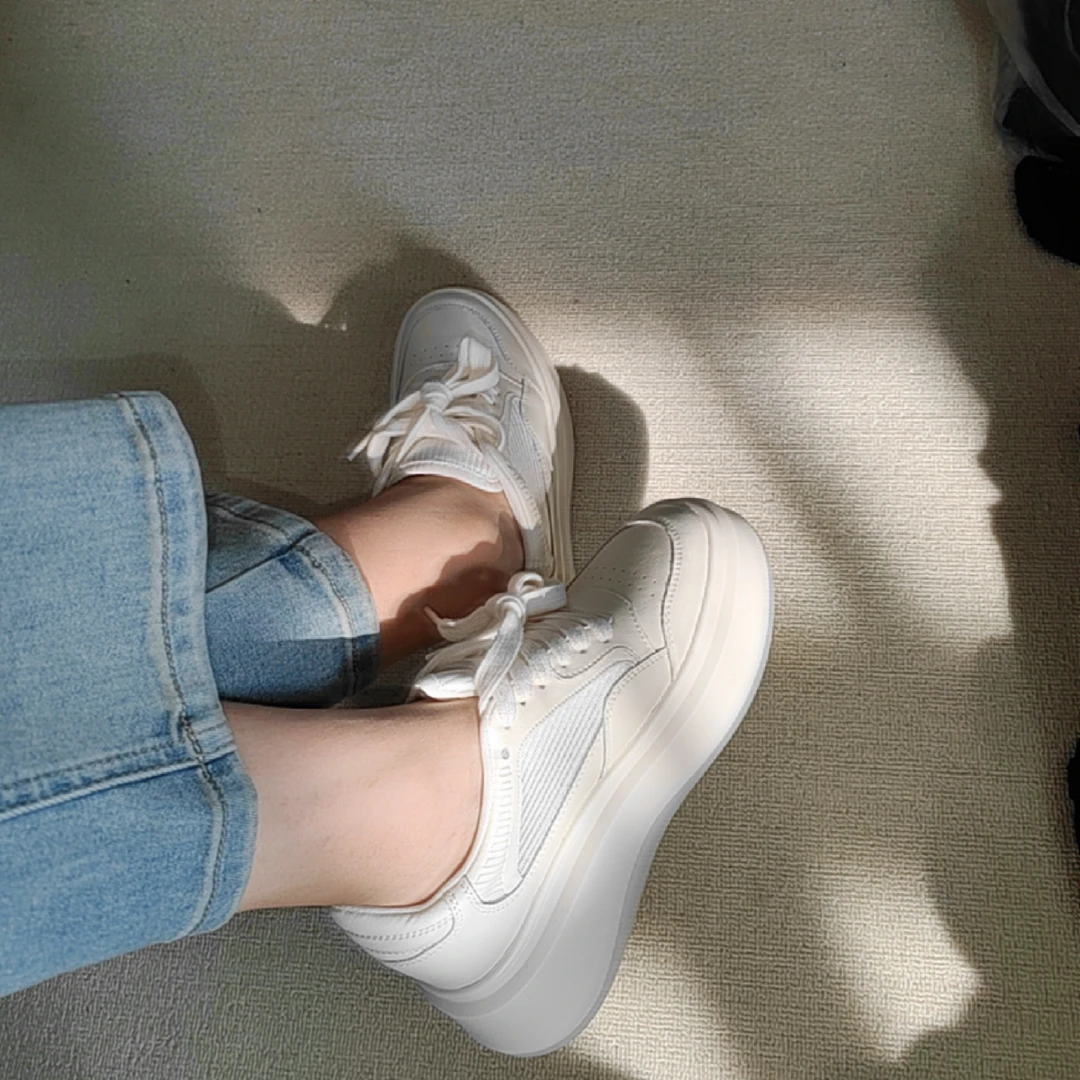 白芝麻厚底鞋 超舒适百搭增高厚底圆头松糕小白鞋