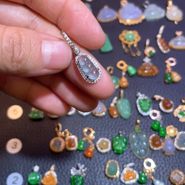 翡翠银S925镶嵌吊坠(不含链)天然翡翠