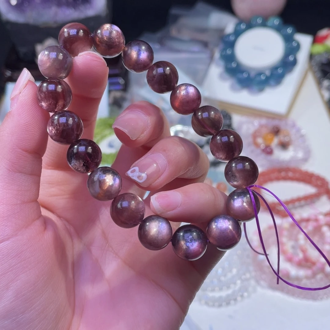 未镶嵌手链水晶黑加仑紫葡萄锂云母11+