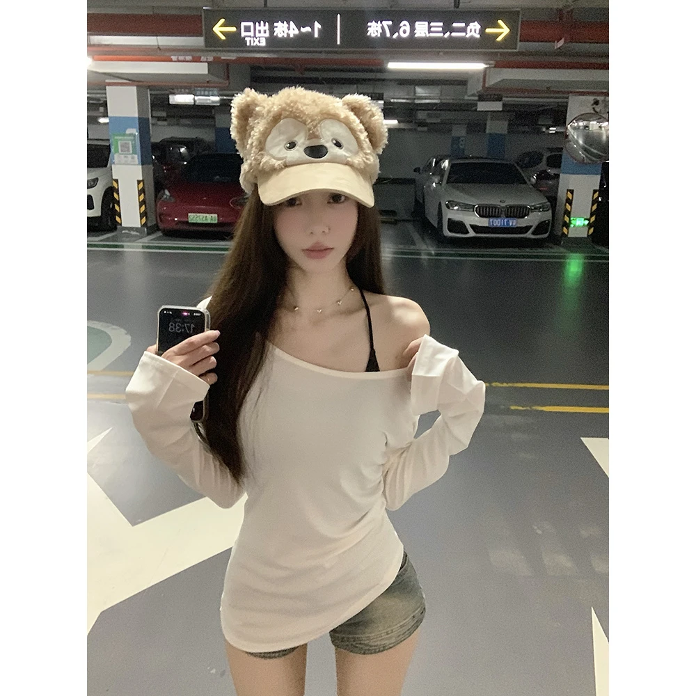 辣妹风V领长袖T恤春秋2025新款气质修身显瘦短款内搭打底衫上衣女