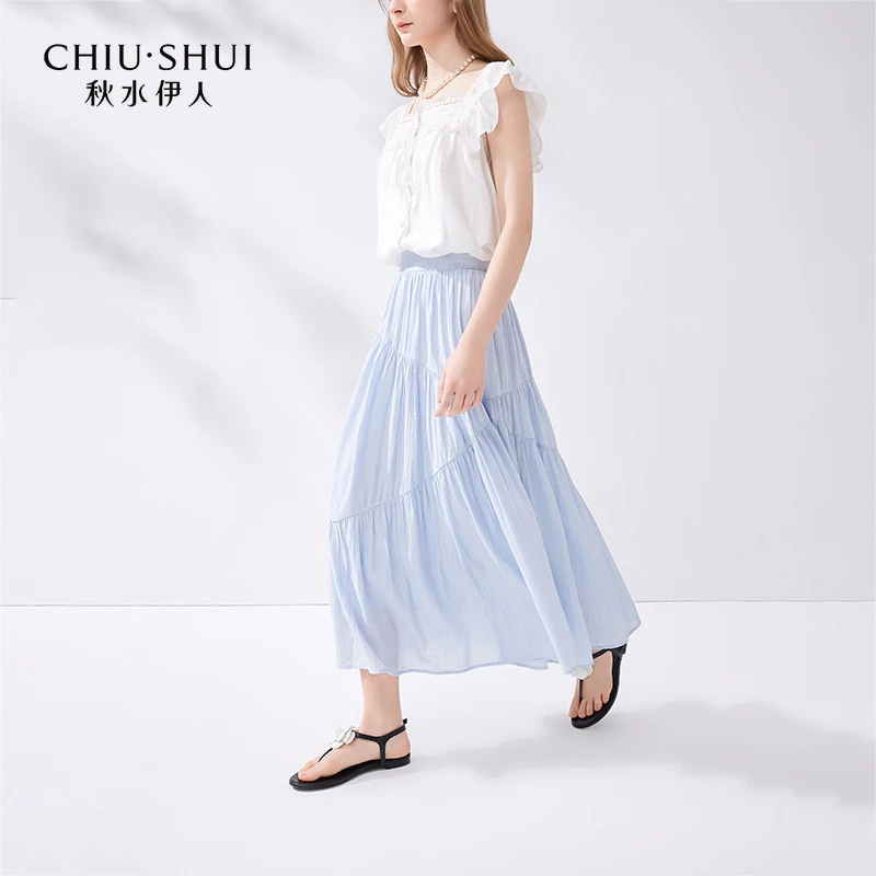 【直播】秋水伊人文艺感半身裙松紧腰褶皱A字裙624204B090430