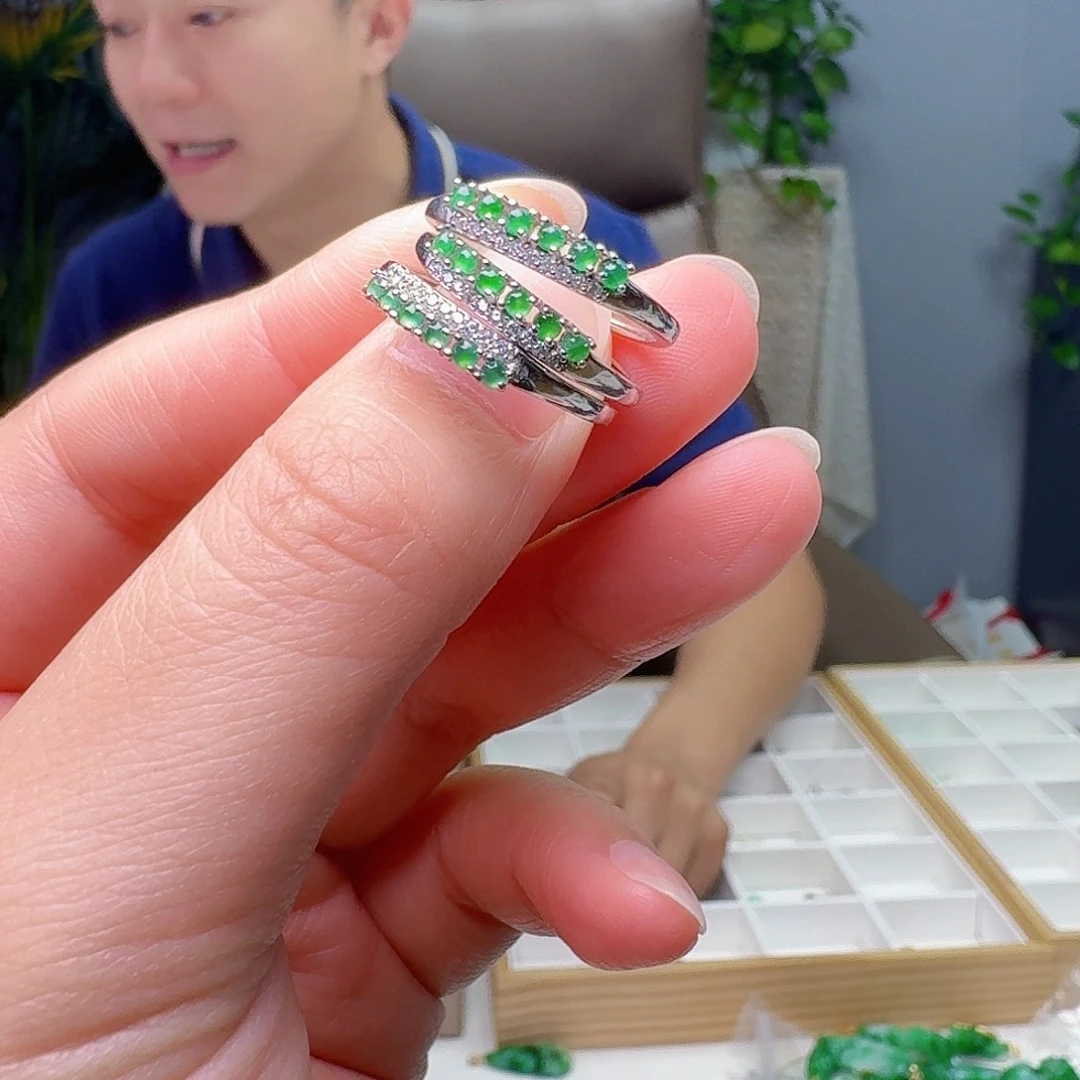 翡翠银S925镶嵌戒指多样性发货其一