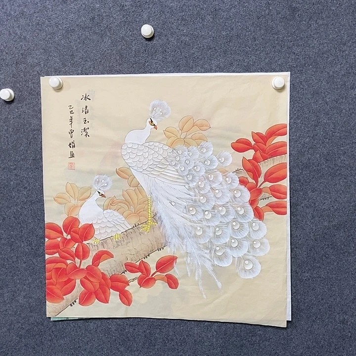 国画四尺斗方工笔花鸟一幅