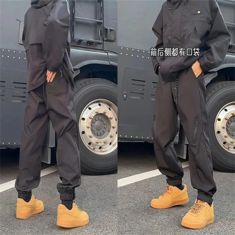 美式潮流冲锋裤男春秋新款潮牌户外机能大码宽松休闲防水束脚长裤