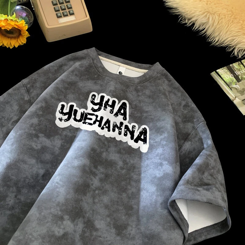 夏季男女百搭潮流扎染设计简约百搭短袖T恤半袖高街美式休闲上衣