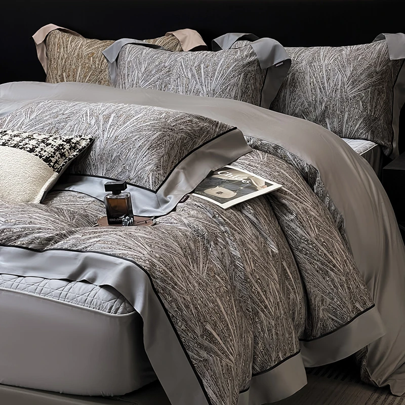高档新款天丝棉磨毛床盖四件套简约轻奢裸睡丝滑高级感床上用品