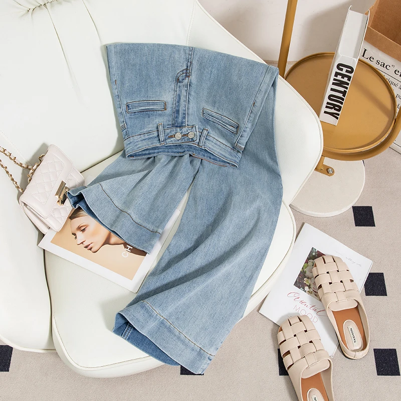 春季新款浅色高腰阔腿微喇牛仔裤女2025宽松显瘦百搭裤子9768