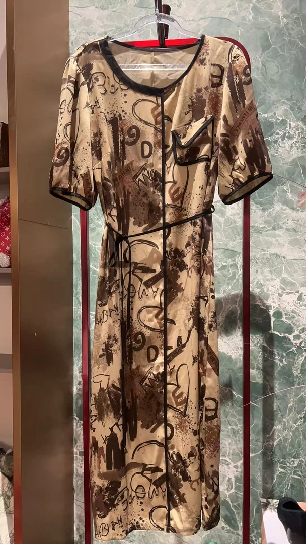 YUFEI/禹菲029  印花长款连衣裙长裙收腰套头夏季休闲圆领优雅