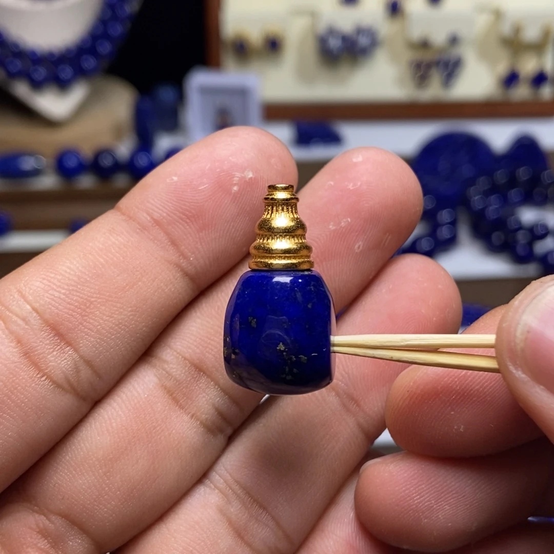 青金石银S925镀金镶嵌老矿 顶高品 分体三通12.9