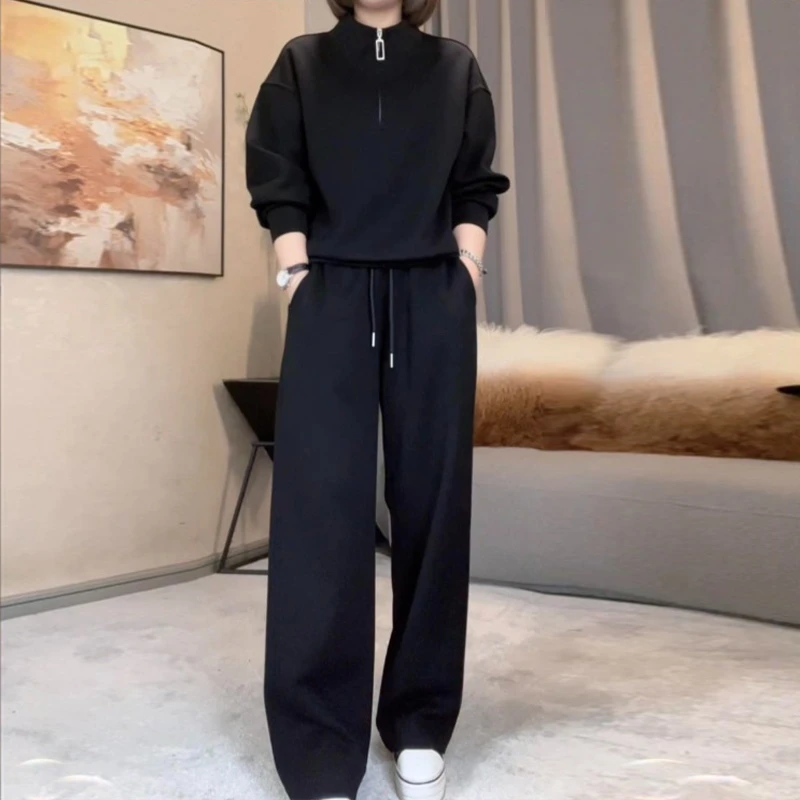 2025年春秋新款高级感运动服套装女时尚洋气立领上衣阔腿裤两件套