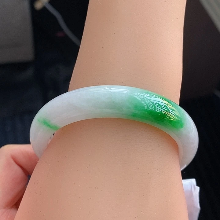 翡翠手镯未镶嵌12白底青双耳挂翠12