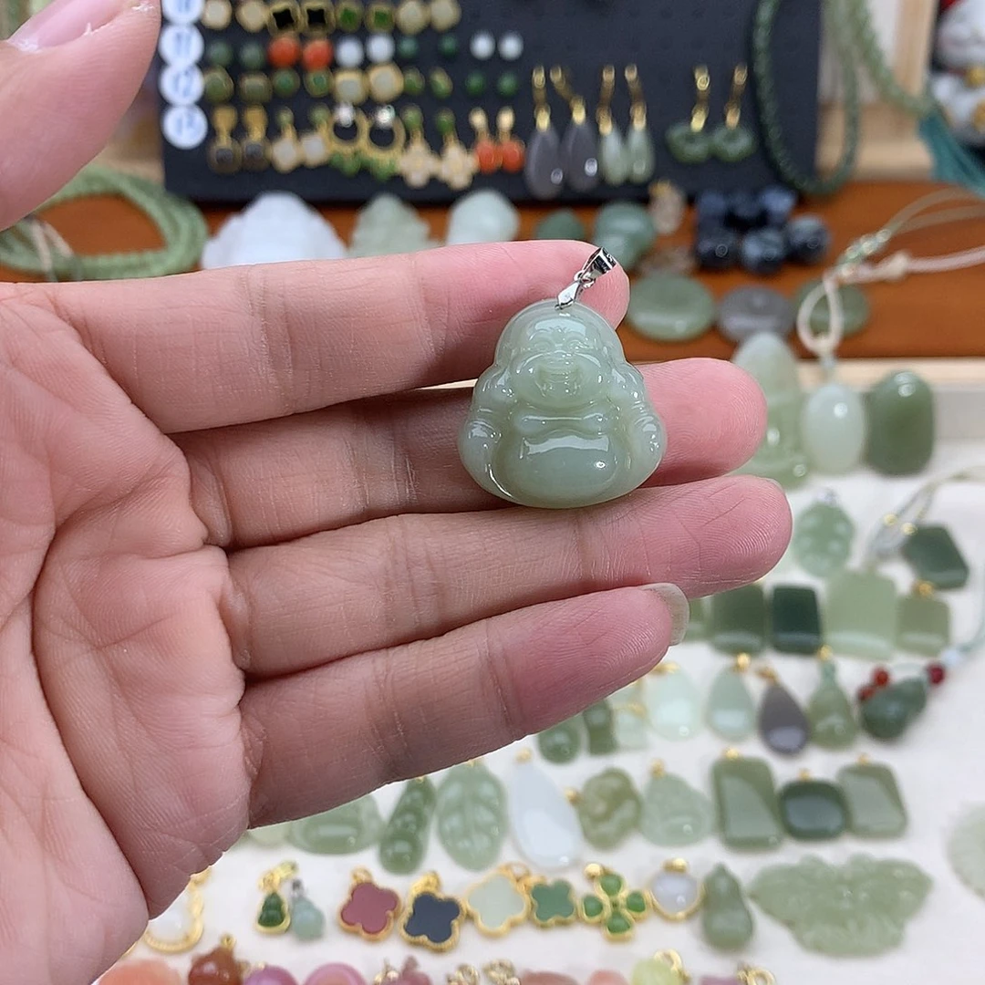 和田玉银S925镶嵌吊坠(不含链)